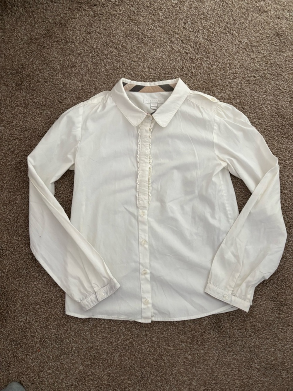 Burberry White Ruffle-Trim Dress Shirt